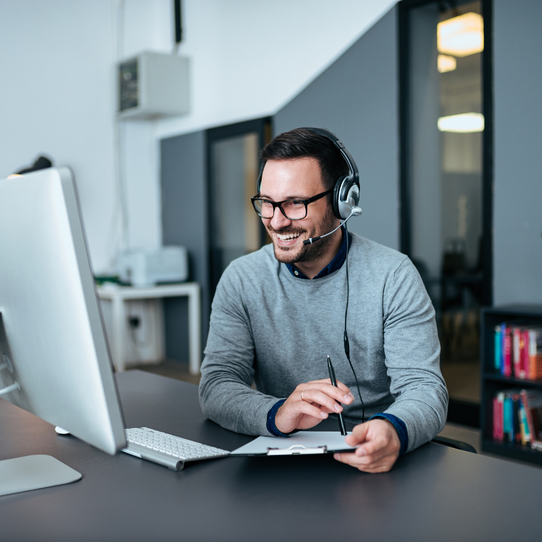 Pop Box team member on a support call
